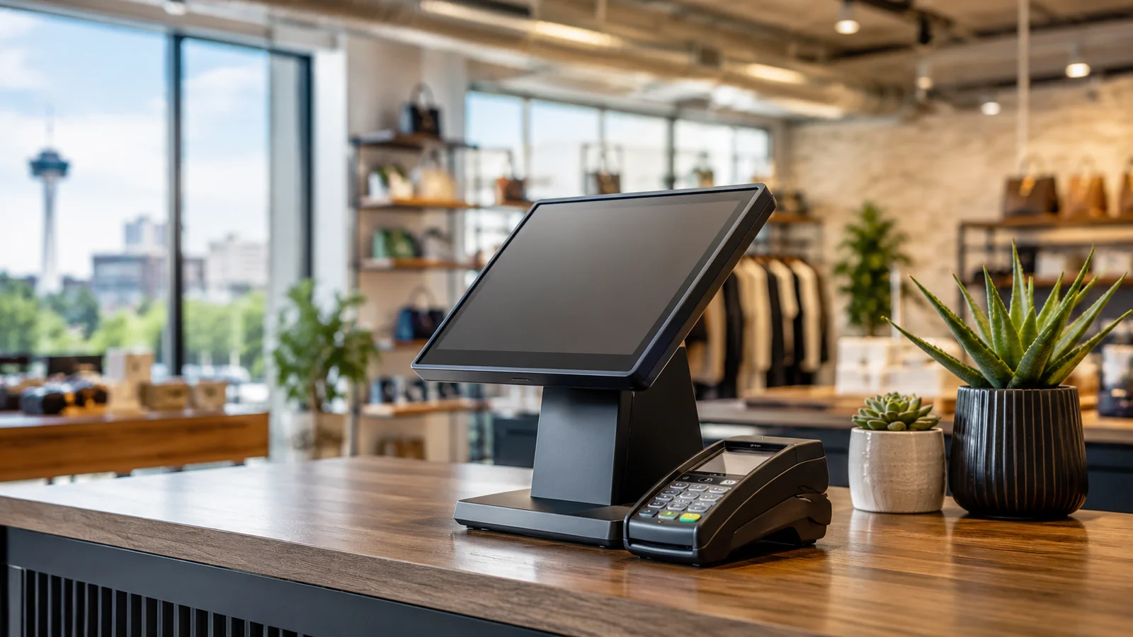 A San Antonio POS installation technician setting up a card reader terminal at a local business counter, representing the local providers compared in this guide.