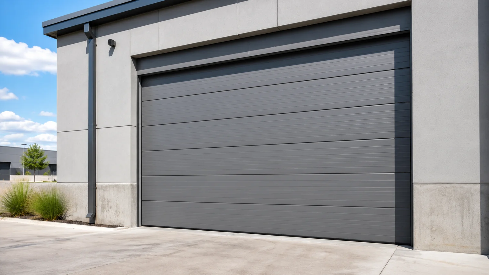 A commercial overhead door technician servicing a rolling steel door at a San Antonio warehouse loading dock, representing the local overhead door service companies compared in this guide.
